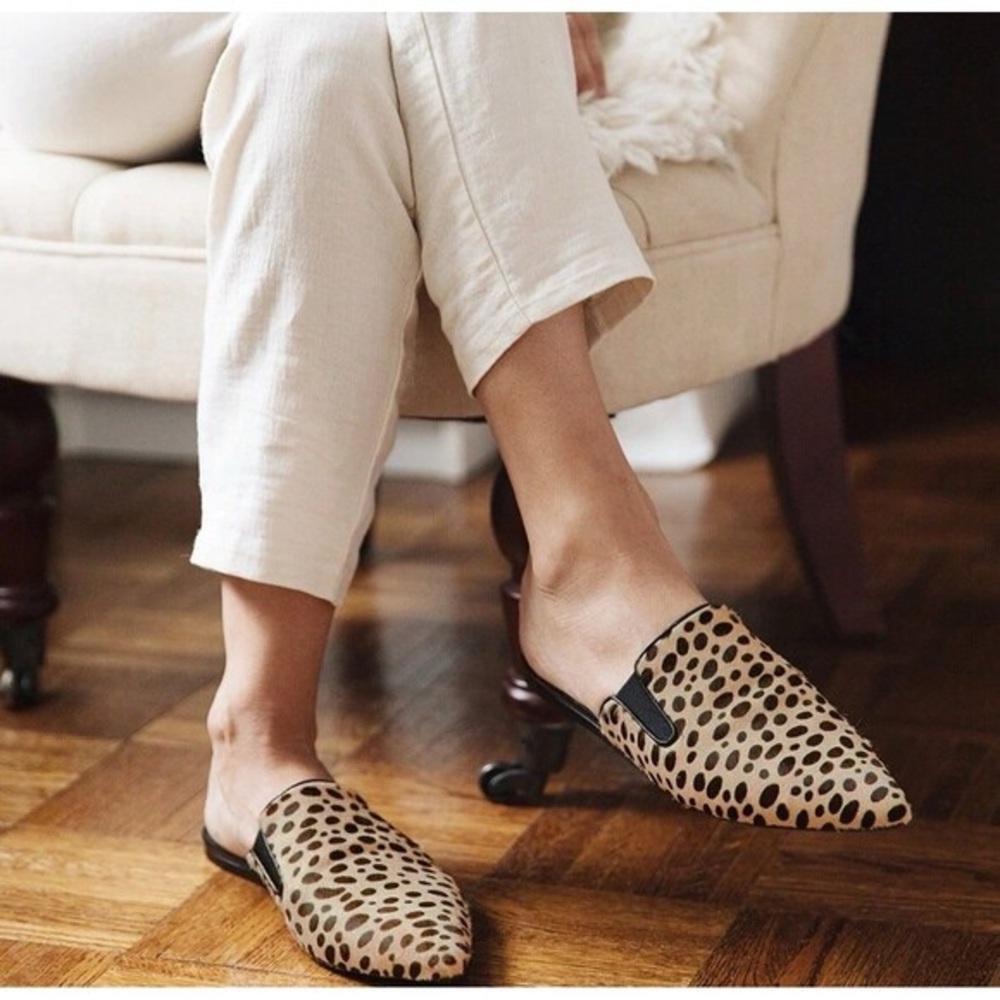 Jenni Kayne pony hair mules cheetah